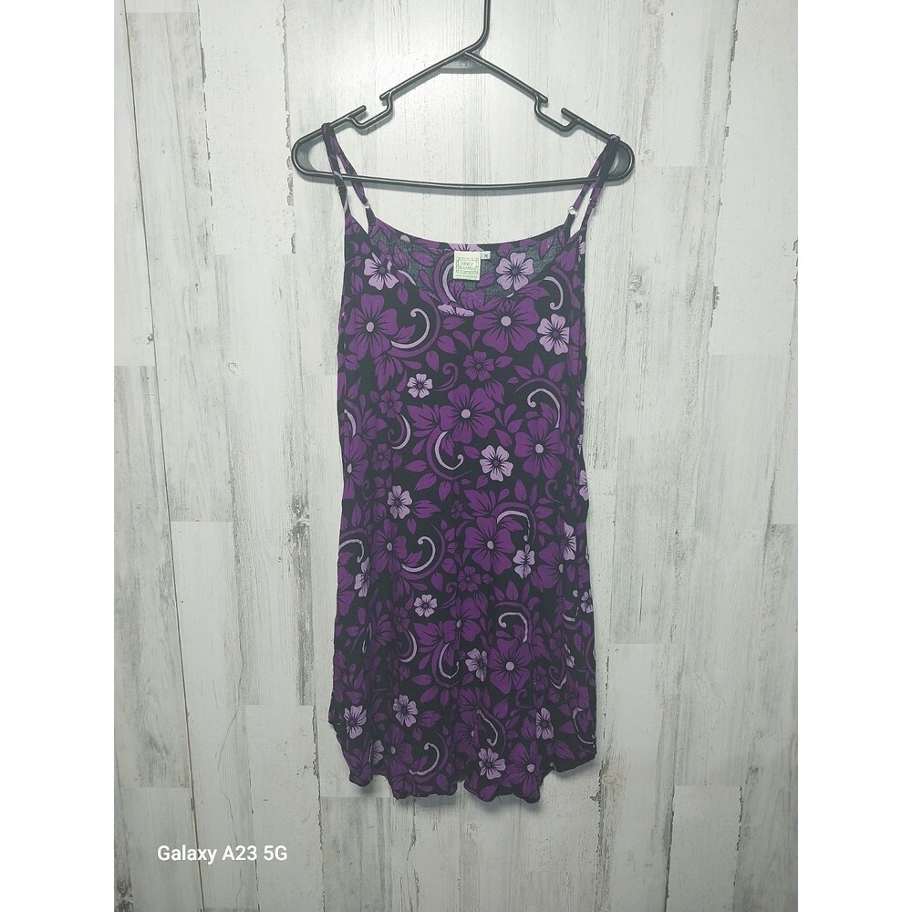 Spicy Bambu Women's Medium Black Purple Floral Tropical Sleeveless Dress